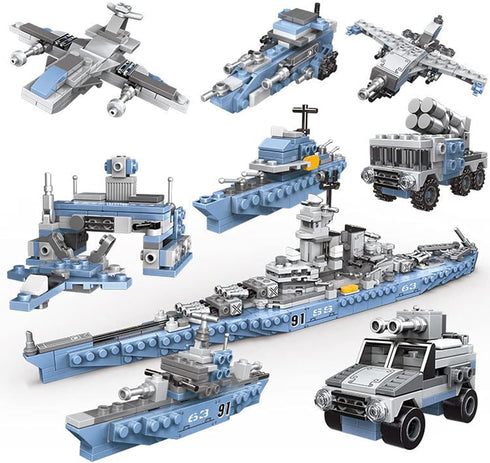 Military Army Building Toys 8IN1 USS Missouri Battleship STEM Building Blocks for Boys 3-12 Years Old, 25 Models
