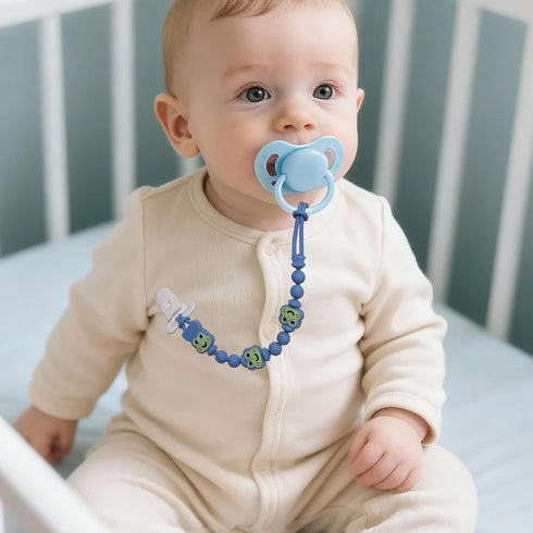 2 Pack, Pacifier Clips Silicone Baby Pacifier Clips with One Piece Design, Frog Character, BPA Free - CPSIA Certified