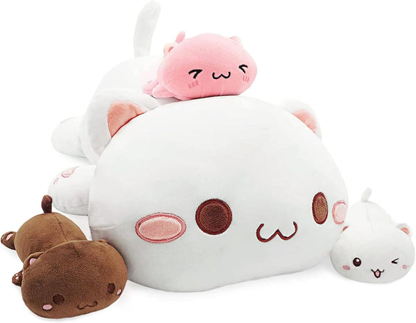 Onsoyours Cat Stuffed Animal Mommy - 19.7" with 3 Kitty Plushies, 4 Piece Plush Pillow Toys
