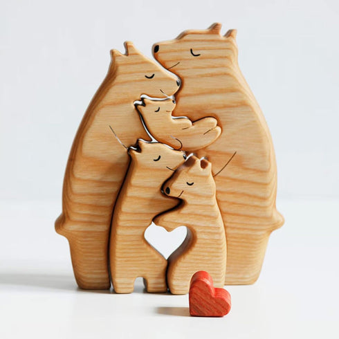 Family Wood Love Animal Puzzle Decoration, Customized Wooden Bear Puzzle, Thoughtful Christmas Birthday Gifts for