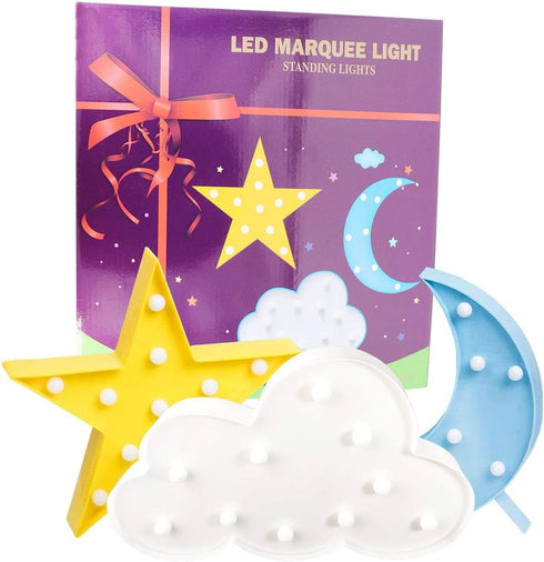 3PCS AUSAYE Decorative LED Night Lights Crescent Moon Star Cloud Lamp Sign Light Room Decor Night Light for Baby Kids