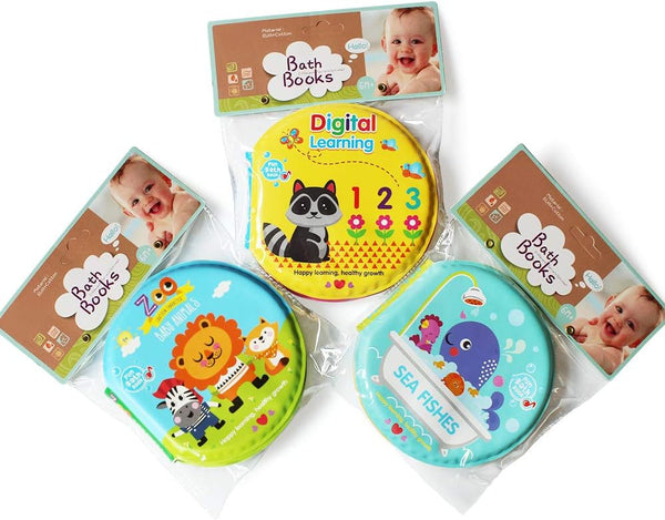 JUNSFUN Baby Bath Books-3PCS,Bathtub Toys Floating Waterproof Educational Bath Toy Books for Toddlers-Zoo