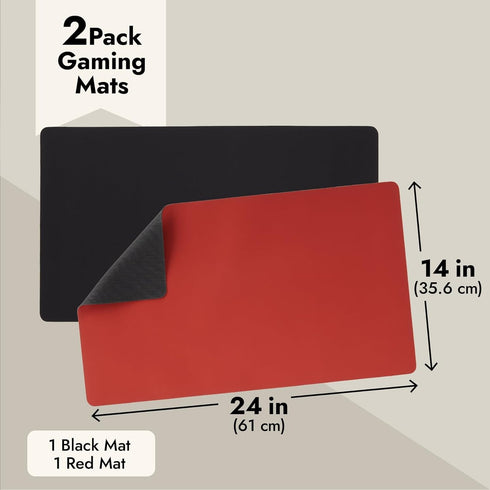 2 Pack Card Game Mat for MTG - Board Game, Magic, and TCG Playmat in Black/Red (24x14 in)