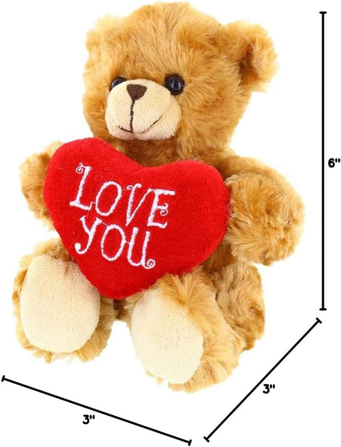 Plushland Stuffed Mocha Heart Bear – Love You - 6 Inch Plush Bear Toy for Kids & Adults, Brown, Embroidered Heart Pillow
