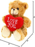Plushland Stuffed Mocha Heart Bear – Love You - 6 Inch Plush Bear Toy for Kids & Adults, Brown, Embroidered Heart Pillow