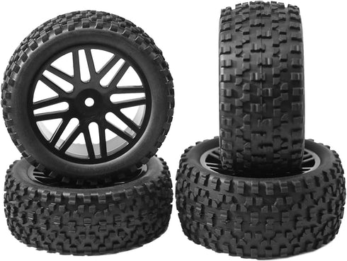 12mm Hex Wheel Rims with Mesh Shape Rubber Tires and Sponge, 88mm/3.46" Replacement for 1/10 RC Off-Road Car Truck