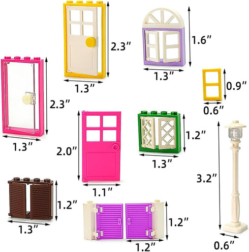 110 Pieces Doors, Windows, Fences and Light MOC Creative Building Block Toys Set for Kids Age 6-12 Years