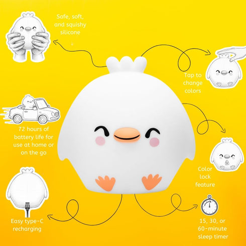 Lumipets Clara the Chick Squishy Silicone Night Light for Kids | Cute Night Light with Remote & Touch Control for Baby