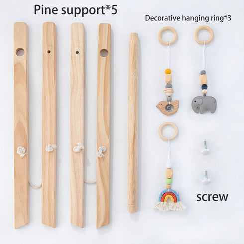ToyKing 4 Wooden Baby Play Gym with Hanging Bar, Gym Toys and Natural Pine Wood, Perfect for Infant Development