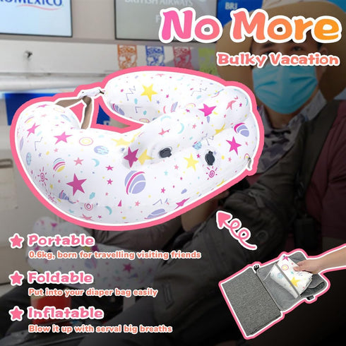 100% Inflatable Nursing Pillow for Breastfeeding Travel Baby Feeding Cushion for Mom Support, Adjustable Waist Strap