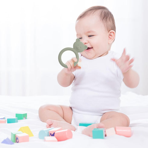Silicone Baby Teether, Easy to Hold Teething Toy Ring for Babies, BPA Free (Power Rose + Dusty Lilac)