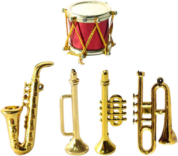 Toyvian Miniature Musical Instrument Set - Plastic Saxophone, Trumpet, Drum Figurines - Dollhouse Models Ornament for