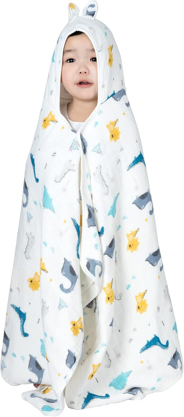 REMASS Muslin Hooded Towel Made from Organic Cotton 6-Layer Cotton Bath Towel, Soft