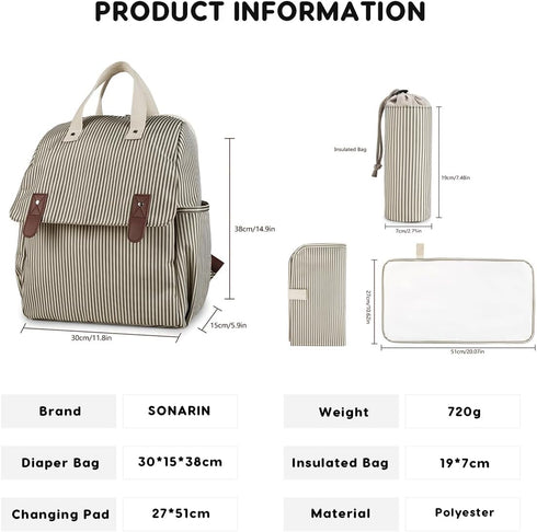 SONARIN Backpack Mummy Versatile Diaper Bag Shoulder Tote Bag Nappy Changing Bag Bag with Changing Pad & Insulated