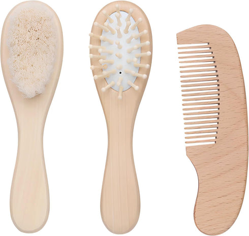 Jaasuee Baby Bath Grooming Kit Natural Wooden Hairbrush with Gentle Goat Bristles, Pear