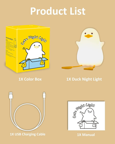 Attivolife Duck Night Light for Kids, Cute Silicone Lamp with Touch Control, Dimmable, USB Rechargeable LED Decor