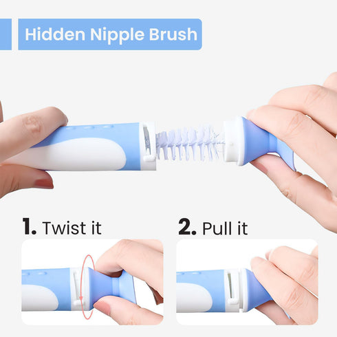 4-in-1 Baby Bottle Brush Set, BPA-Free Bottle Cleaner Brush Set, Includes Nylon Bottle Brush, Cap, Straw, Nipple Brush