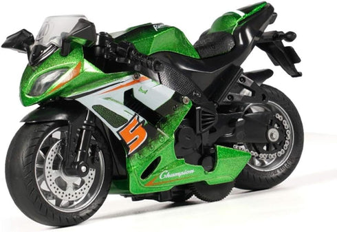 Pull Back Motorcycle Toys, Tiny Gift with Music Lighting, Race Motorcycles for Boys Age 3-8 (Green)