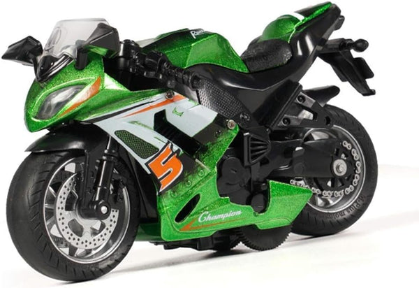 Pull Back Motorcycle Toys, Tiny Gift with Music Lighting, Race Motorcycles for Boys Age 3-8 (Green)
