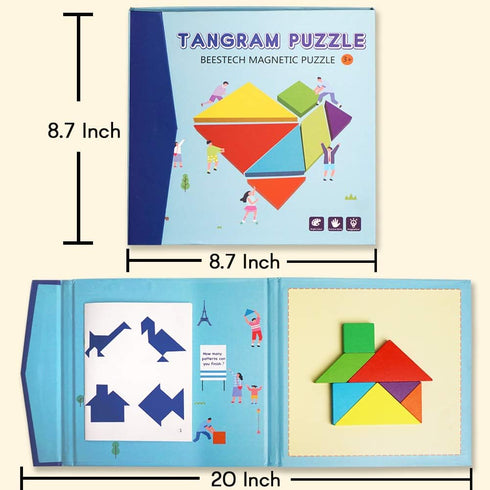 BEESTECH Wooden Tangram Puzzle Book, Travel Games for Kids, Educational Learning Puzzles Toys for Boys and Girls 3-8