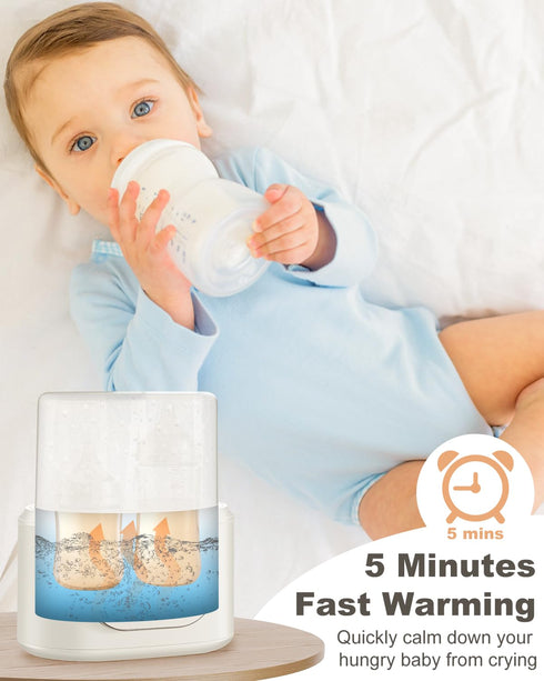 10-in-1 Bottle Warmer, Fast Baby Bottle Warmer for Breastmilk & Formula, Double Milk Warmer with Timer, Accurate Temp