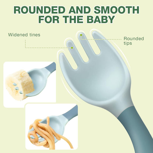 Toddler Utensils Baby Spoons and Forks Set with Case, Bendable Self Feeding Training Flatware for Kids - Green, Pink,