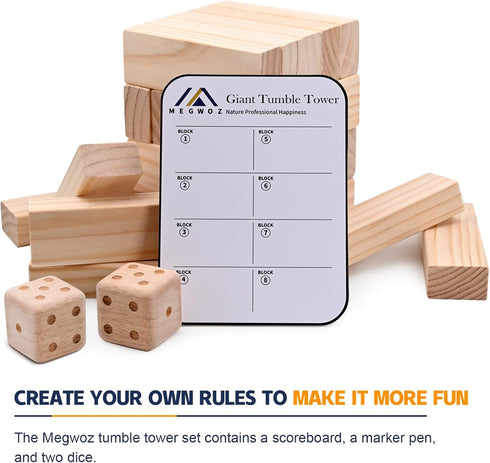 Megwoz 57 4.2FT Giant Tumble Tower Games for Kids and Adults Blocks New Zealand Pine Wooden Blocks Stacking to Over