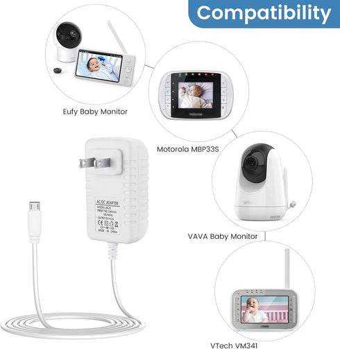 Smays 6.6 Charger Replacement for Owlet, Eufy, Motorola, VTech, VAVA Baby Monitor, Power Cord with ft Cable