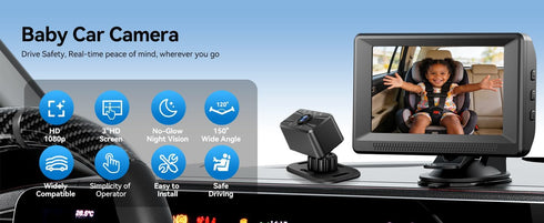 Mtawosh 1080P Baby Car Camera HD - Car Baby Monitor with Night Vision, Adjustable View Angle, Easy Installation