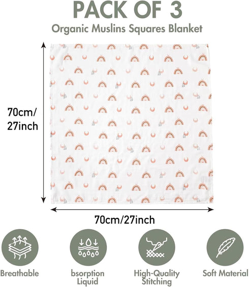 3 Pack GLLQUEN BABY Receiving Blanket Boy Cotton Muslin Swaddle Blankets Girl Newborn Squares Breathable & Soft Thin