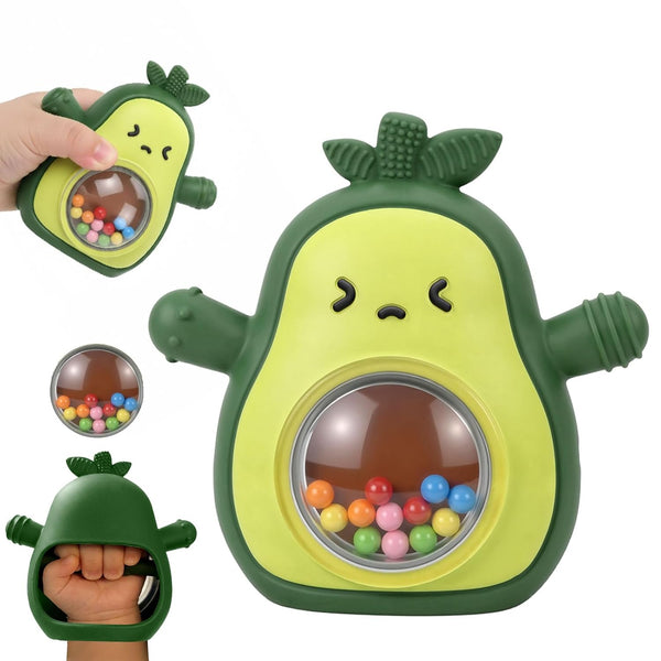 Baby Rattle Teething Toys Silicone Avocado Teething Mitten Sensory Toys for Grasping