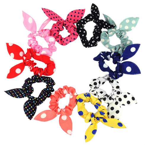 AKOAK 20 Pcs Baby Girl's Rabbit Ear Hair Tie Bands, Polka Dot Leopard Trip Ponytail Holder