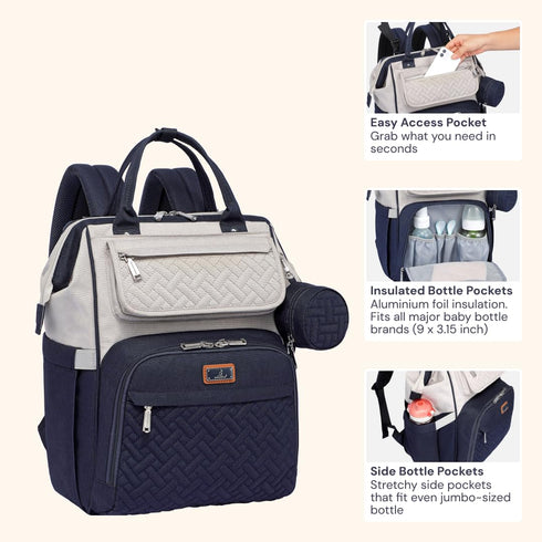 Backpack, Pack BabbleRoo Diaper Bag Multifunction Large Bags with Changing Pad & Stroller Straps Pacifier Case, Unisex