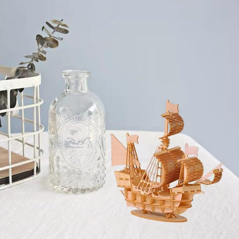 3D Wooden Puzzles for Adults, DIY Pirate Ship Model Kit and Room Decoration, Educational Desk Toys