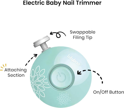 Trimmer 6 Lulyboo Electric Baby Nail - Newborn & Toddler Safe Nail File with Gentle Buffers, LED Light, Easy-Safe