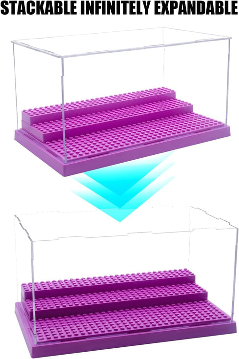 Minifigure Display Case for Action Figures, Dustproof Acrylic Box with 3 Movable Steps