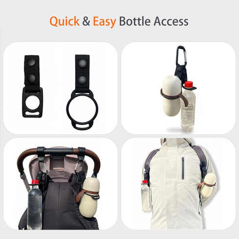 horuce 2 Pack 2 Stroller Hooks with Silicone Bottle Holders - Heavy Duty Aluminum Carabiner Clips & Universal Silicone