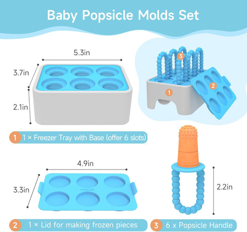 MORLIKE Baby Popsicle Molds Set, BPA Free Ice Pop Molds for Baby Teething Relief, Homemade Breastmilk Popsicle Molds