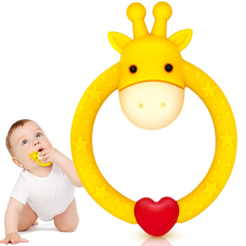 SHARE&CARE BPA Free Silicone Giraffe Baby Teether Toy with Storage Case, for 3 Months and Above