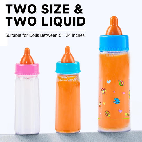 6 Set SCOM Baby Doll Bottle Accessories - Pcs Feeding Bottle Toys, Magic Disappearing Milk & Juice, Pretend Play