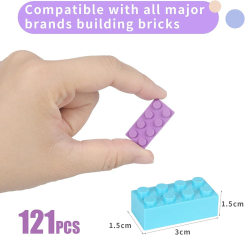 Building Bricks 121 Pieces 2x4 Multi-color, Creative Block Toys Compatible with Classic Building Blocks (Pink, Blue,