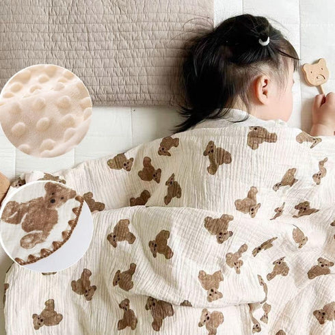 Baby Blanket Double Layer Cotton Muslin Thick Quilt Neutral 40x40Inch Soft Throw Blanket Bear Pattern by Gunnaicat