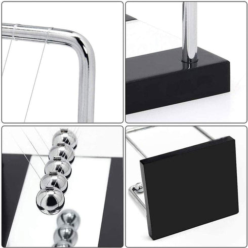 Newton's Cradle Balance Ball with Metal Pendulum Balls, Black Wooden Base Physics Science Ornaments for Desk