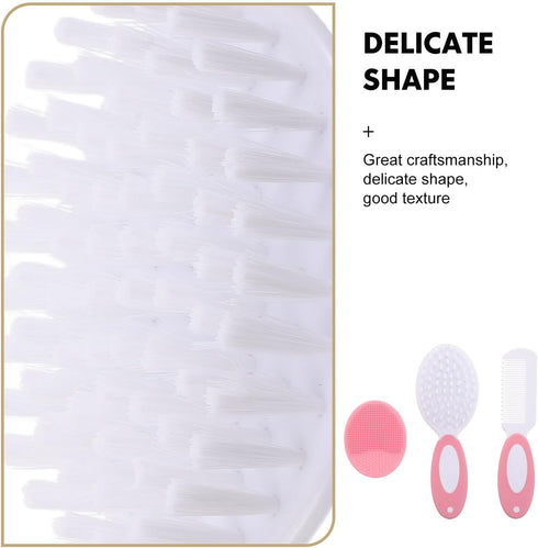 Set ibasenice Brush and Comb for Newborns, Silicone Scalp Massage Hairbrush and Palm Detangling Comb, Pink Nylon