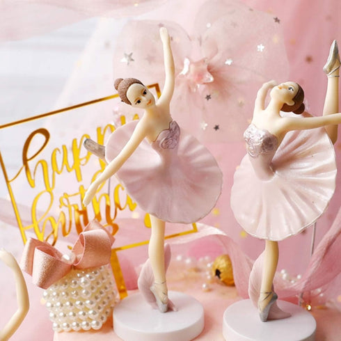 HYSTYLE 3 Pcs Pink Dancing Ballerina Girl Figurine, Miniature Figure Collection Playset Doll Toy for Cake Decoration