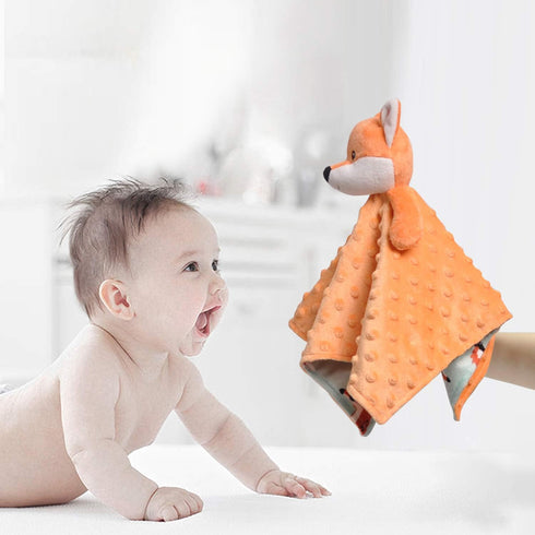 BORITAR Fox Baby Security Blanket, Soft Minky Dot Fabric Lovey with Cute Woodland Pattern Backing (Orange, 14 Inch)
