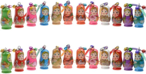 STOBOK Matryoshka Russian Dolls Key Chains, Wooden Nesting Dolls Key Rings Charms, Set of 24