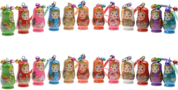 STOBOK Matryoshka Russian Dolls Key Chains, Wooden Nesting Dolls Key Rings Charms, Set of 24