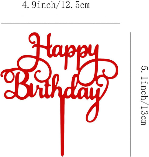 Red Happy Birthday Cake Topper - Birthday Party Decorations Supplies