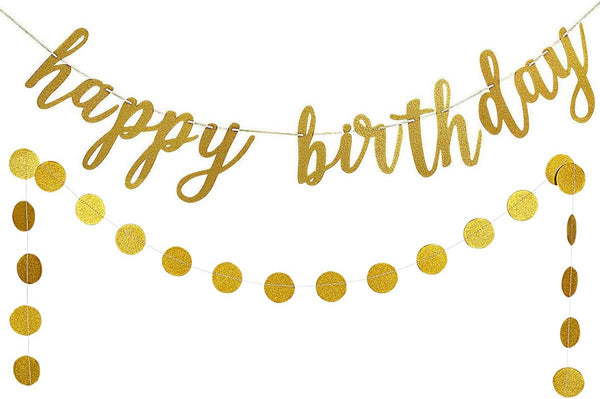 Gold Glitter Happy Birthday Banner Garland Sign for Birthday Party Decorations